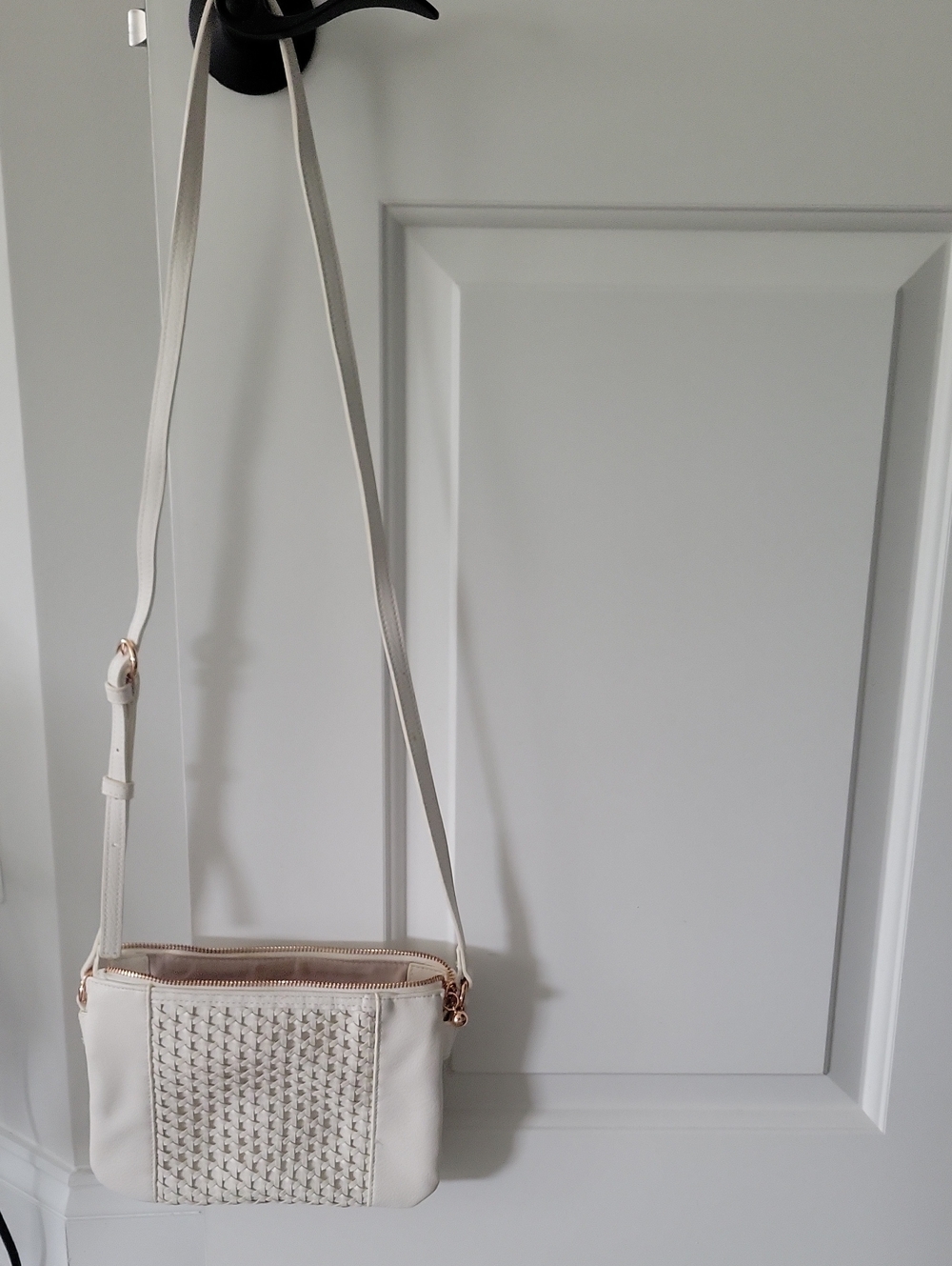 Women's Lauren Conrad, White Crossbody Bag with Woven Front Panel